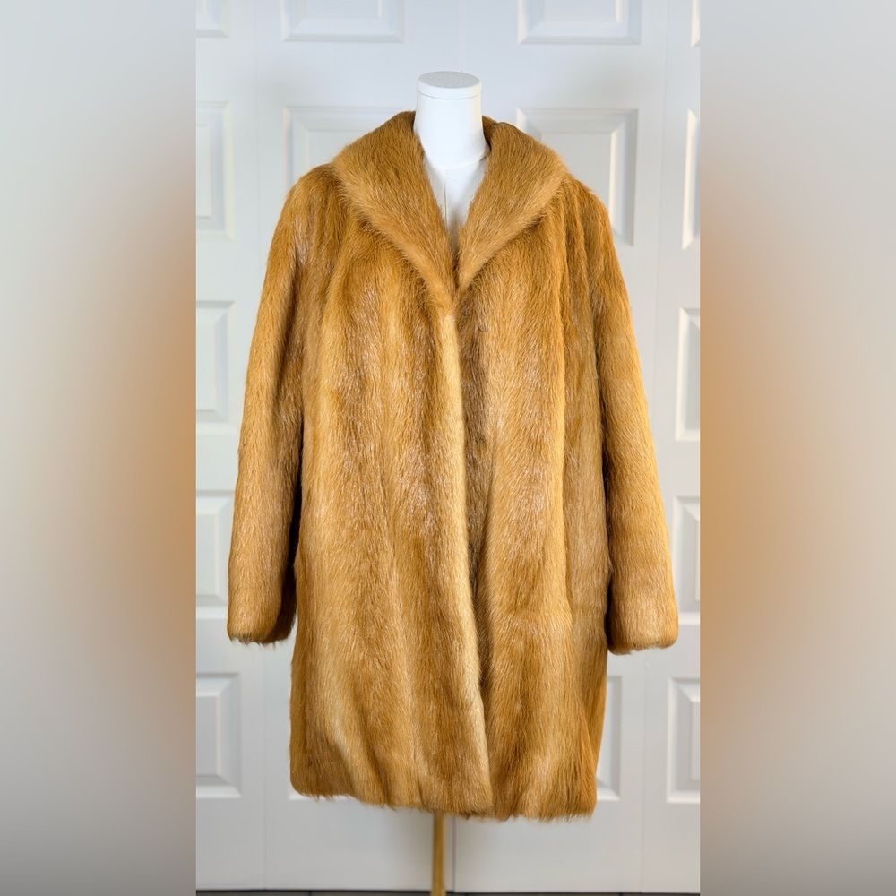 Vintage Honey Fur Coat | Golden Mid Length Shawl Collar Luxe Statement
